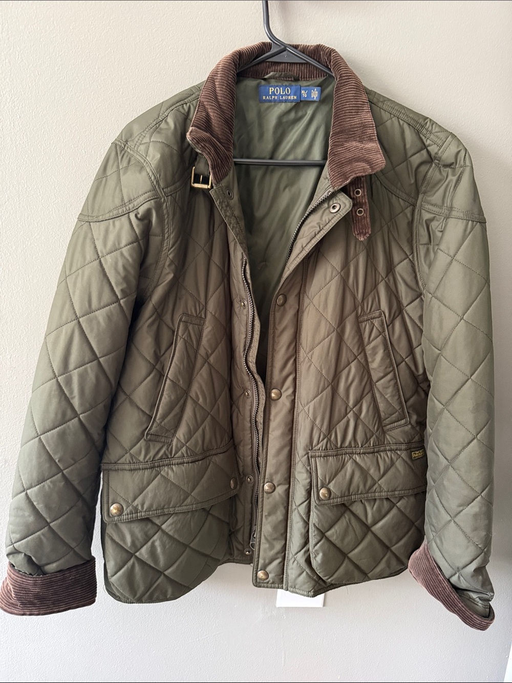Women’s XL Polo by Ralph Lauren Quilted Olive Jacket with Corduroy Trim ✨